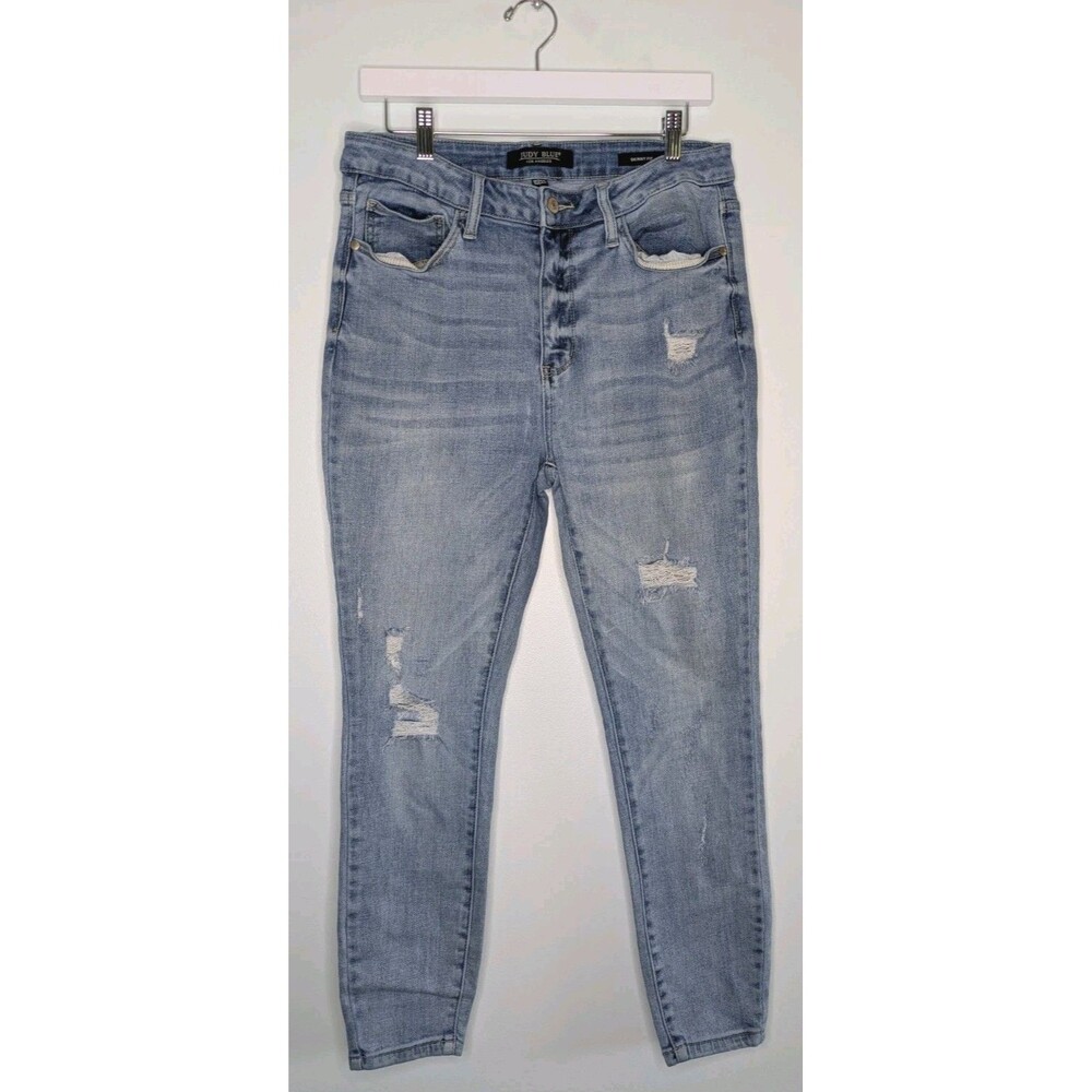 Judy Blue Skinny Fit Jeans 15/32 Stretch Distressed Light Wash High Rise Denim